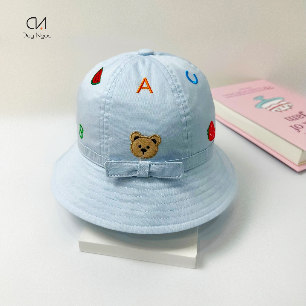 Nón trẻ em dành cho bé 2 đến 4 tuổi cao cấp Duy Ngọc - Nón Vành bé hình in gấu cute, họa tiết thêu