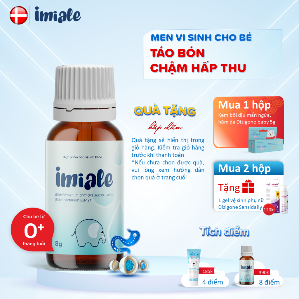 Men vi sinh IMIALE cho bé - Bổ sung lợi khuẩn, hỗ trợ giảm táo bón, rối loạn tiêu hóa, tăng hấp thu - Lọ 8ml