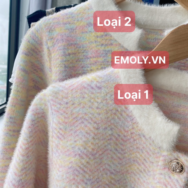 [SẴN] Áo khoác len nữ lông thỏ, áo khoác cardigan nữ màu hồng cổ trụ quý tộc sang chảnh EMOLY.VN - 230