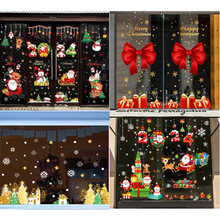 (HỎA TỐC Link 2) Decal noel 2 mặt, hình dán giáng sinh ông già noel, người tuyết, cây thông kèm chữ 2024 cho cửa kính