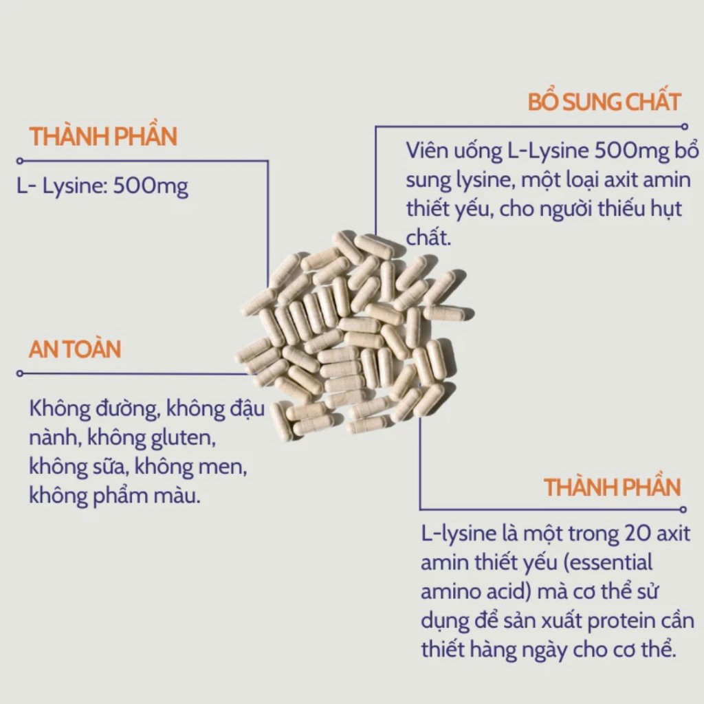 L-Lysine Now 500mg giảm mụn nội tiết, hỗ trợ miễn dịch, tăng sinh collagen