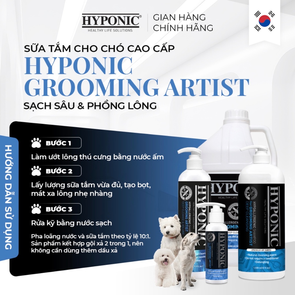Sữa tắm cho chó cao cấp HYPONIC Grooming Artist, sạch sâu & phồng lông