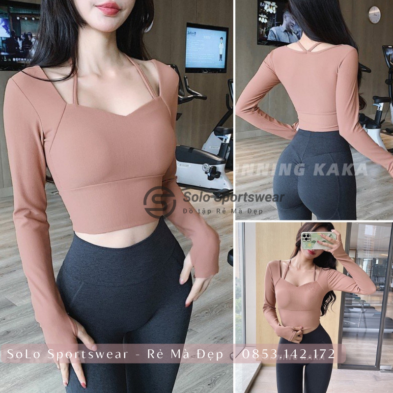 Áo Tập Gym Yoga Ôm Body Dài Tay Thể Thao 𝐂𝐎́ 𝐌𝐔́𝐓 Thun Poly Gân Mềm Siêu Thoáng Mát 𝙎𝙤𝙡𝙤 𝙎𝙥𝙤𝙧𝙩𝙨𝙬𝙚𝙖𝙧 156