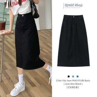  Chân váy dài Jean denim Midi Kyubi Xẻ tà Lưng cao dáng chữ A phong cách Hàn Quốc - Váy bò Ulzzang Kyubi CVJ02 