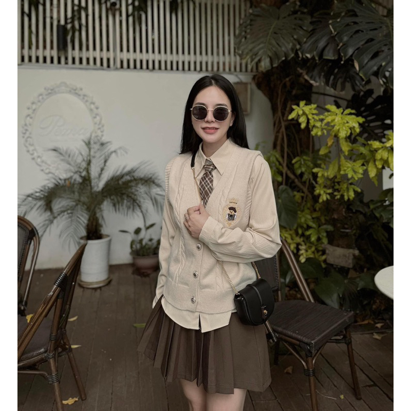 Áo Gile Gấu Teddy Len Co Giãn