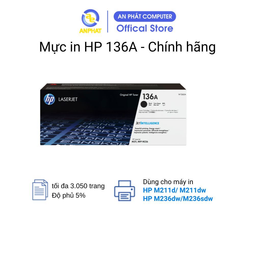 Mực in HP 136A LaserJet Toner Cartridge (W1360A) - dùng cho máy HP M211d/ M211dw/ M236dw/M236sdw