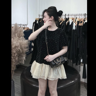 ( ảnh thật ) Đầm Suông Nhung Tay Bồng Đính Đá Dáng Đuôi Cá Pha Tơ