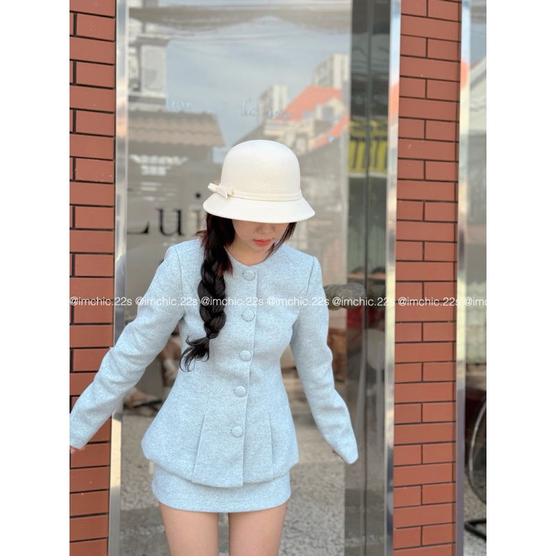 Set Dạ Màu Xanh Chiết Eo Sang Trọng Phong Cách Hàn Quốc Kèm Video Shop Quay 100%