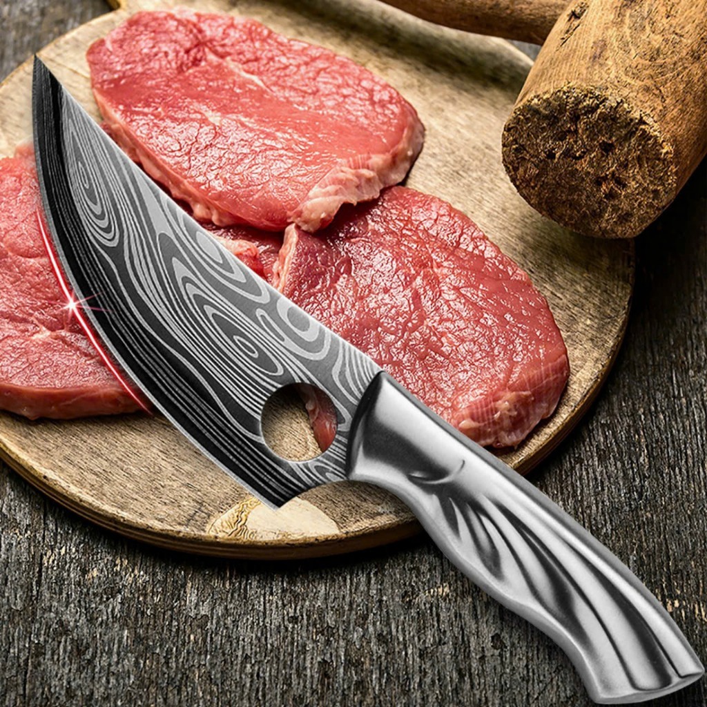 Dao cắt thái đa năng cán inox có vân dao cao cấp tặng kèm vỏ da