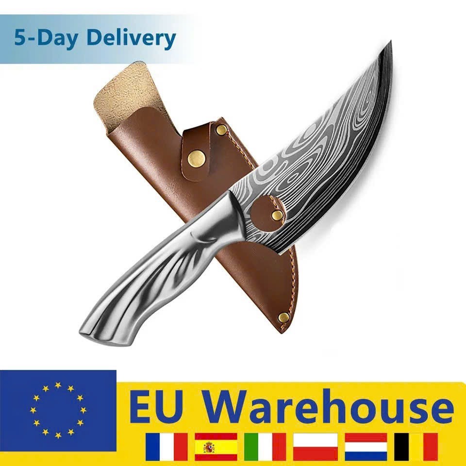 Dao cắt thái đa năng cán inox có vân dao cao cấp tặng kèm vỏ da