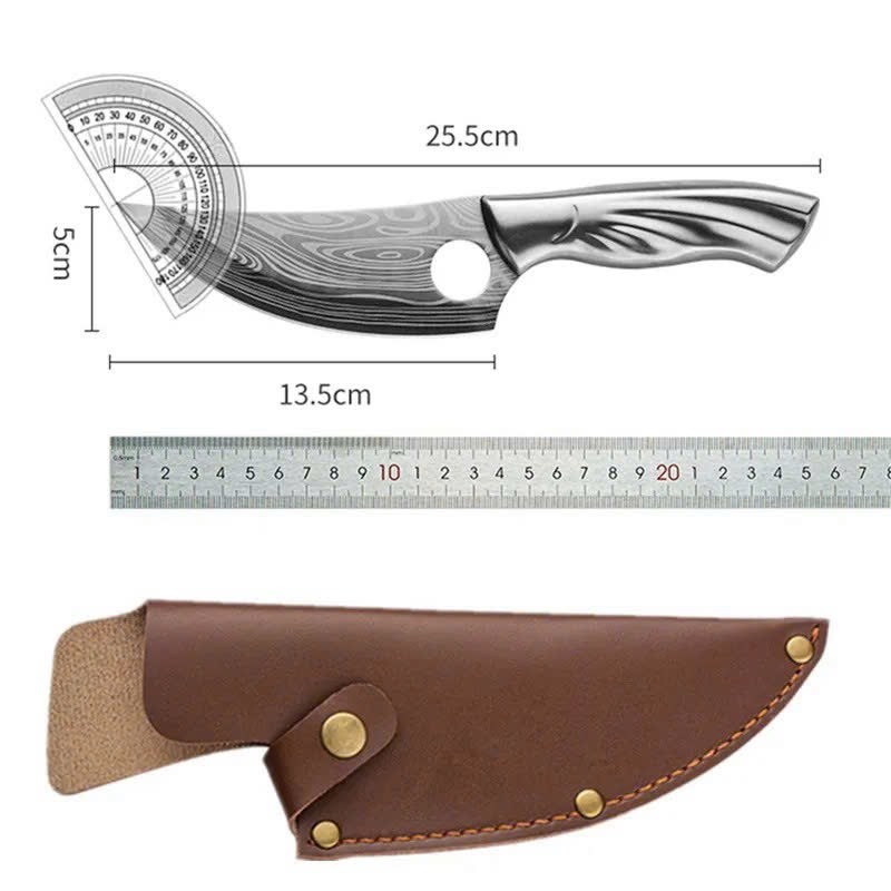 Dao cắt thái đa năng cán inox có vân dao cao cấp tặng kèm vỏ da