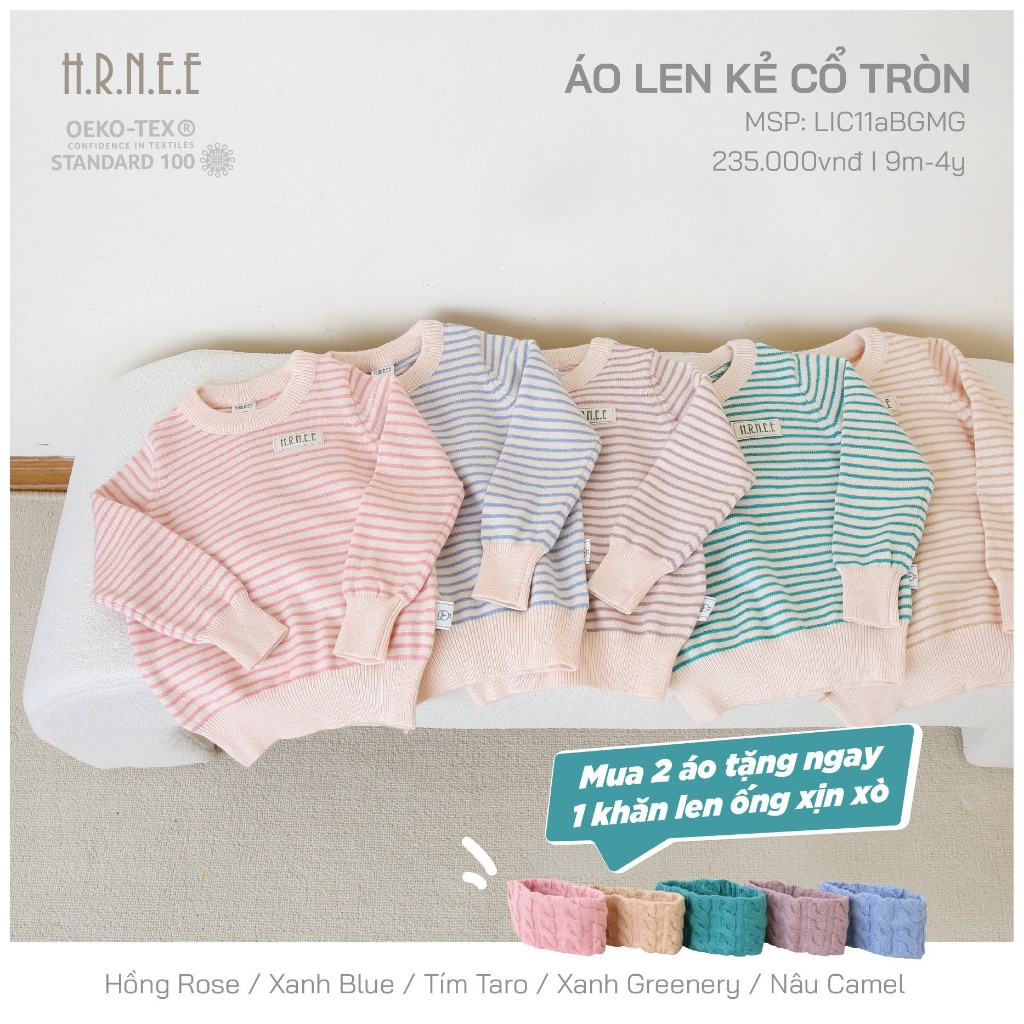 ÁO LEN HRNEE KẺ CỔ TRÒN MUA 2 ÁO TẶN 1 KHĂN LEN ỐNG MÀU NGẪU NHIÊN