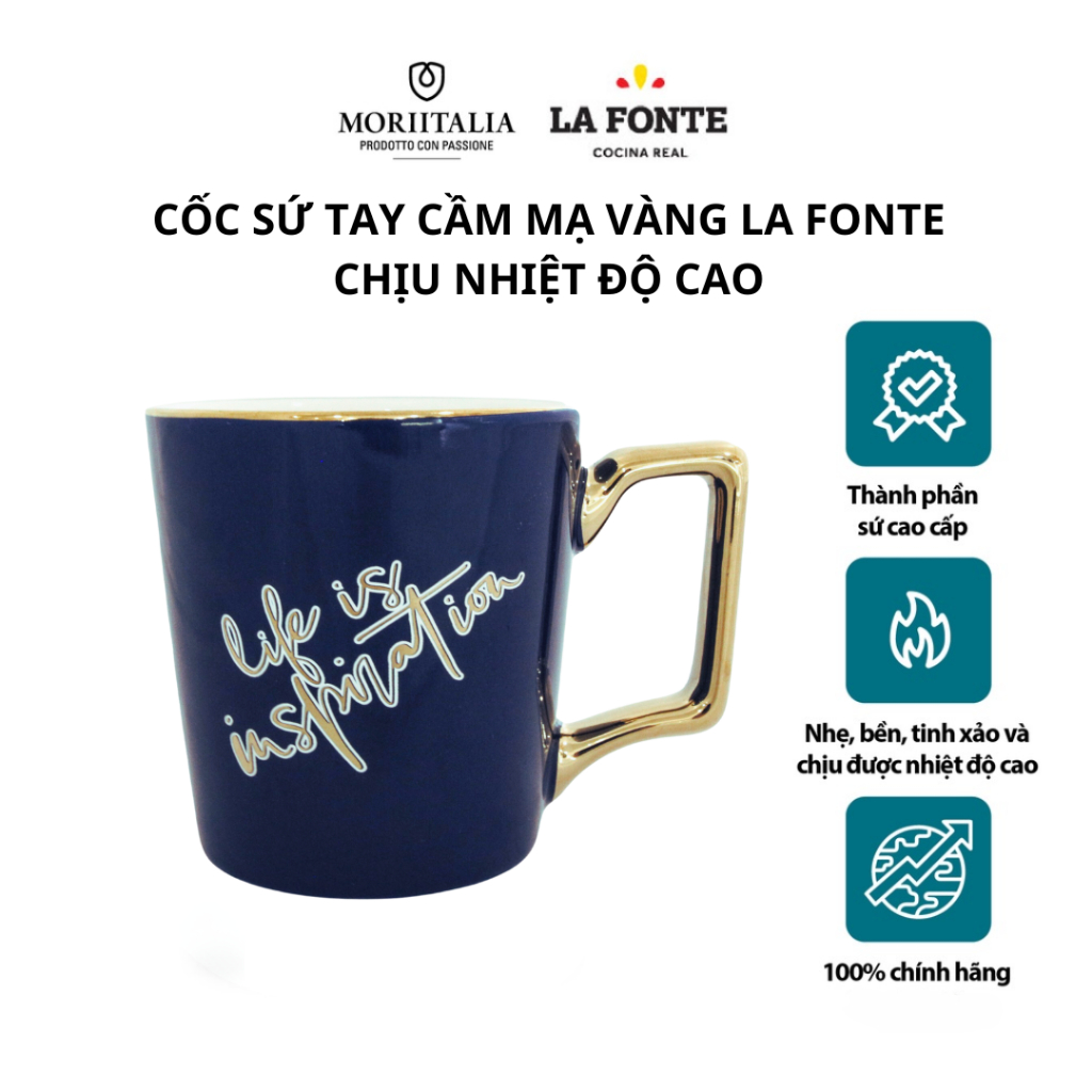 Cốc Sứ tráng men 310ml La Fonte  - 004473 - Chính hãng Moriitalia, chất liệu gốm sứ cao cấp, chịu được nhiệt độ cao.