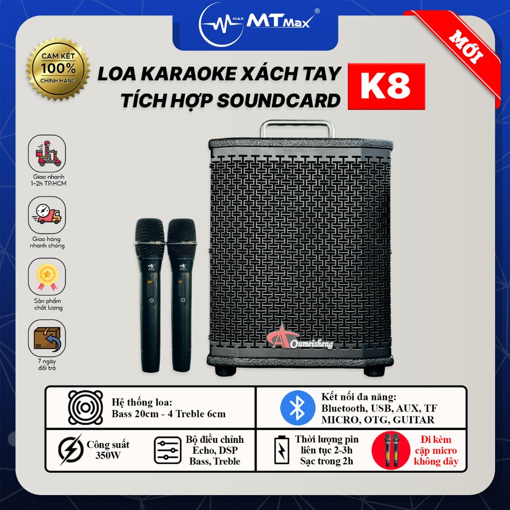 Siêu Phẩm Loa Karaoke 5 Đường Tiếng Aoumeisheng K8 - Công Suất Lớn 350W, Bass Trầm 20cm, Tích Hợp Hiệu Ứng Sound Card