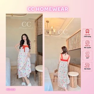 Đầm ngủ váy ngủ lụa 2 dây xếp ly có nơ cao cấp dcn hàng hiệu cc homewear