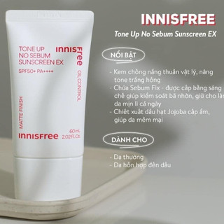 Kem Chống Nắng Innisfree Tone Up No Sebum Sunscreen SPF50 PA+++ mẫu mới 60ml