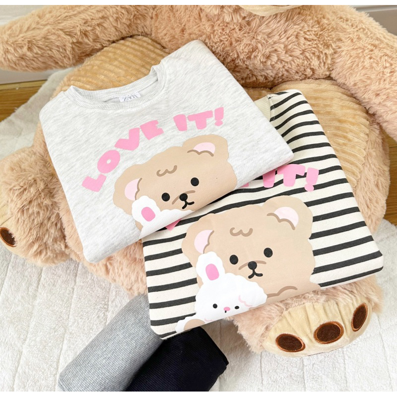 ✨MALINHKID✨BN071-Bộ nỉ GẤU LOVE IT màu xám mix legging trẻ em VNXK