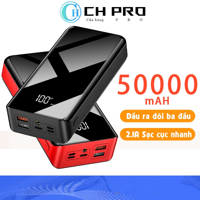 Sạc dự phòng dung lượng lớn 50000mah , trữ pin nhiều , có đèn pin , màn hình led hiện thị phần trăm pin