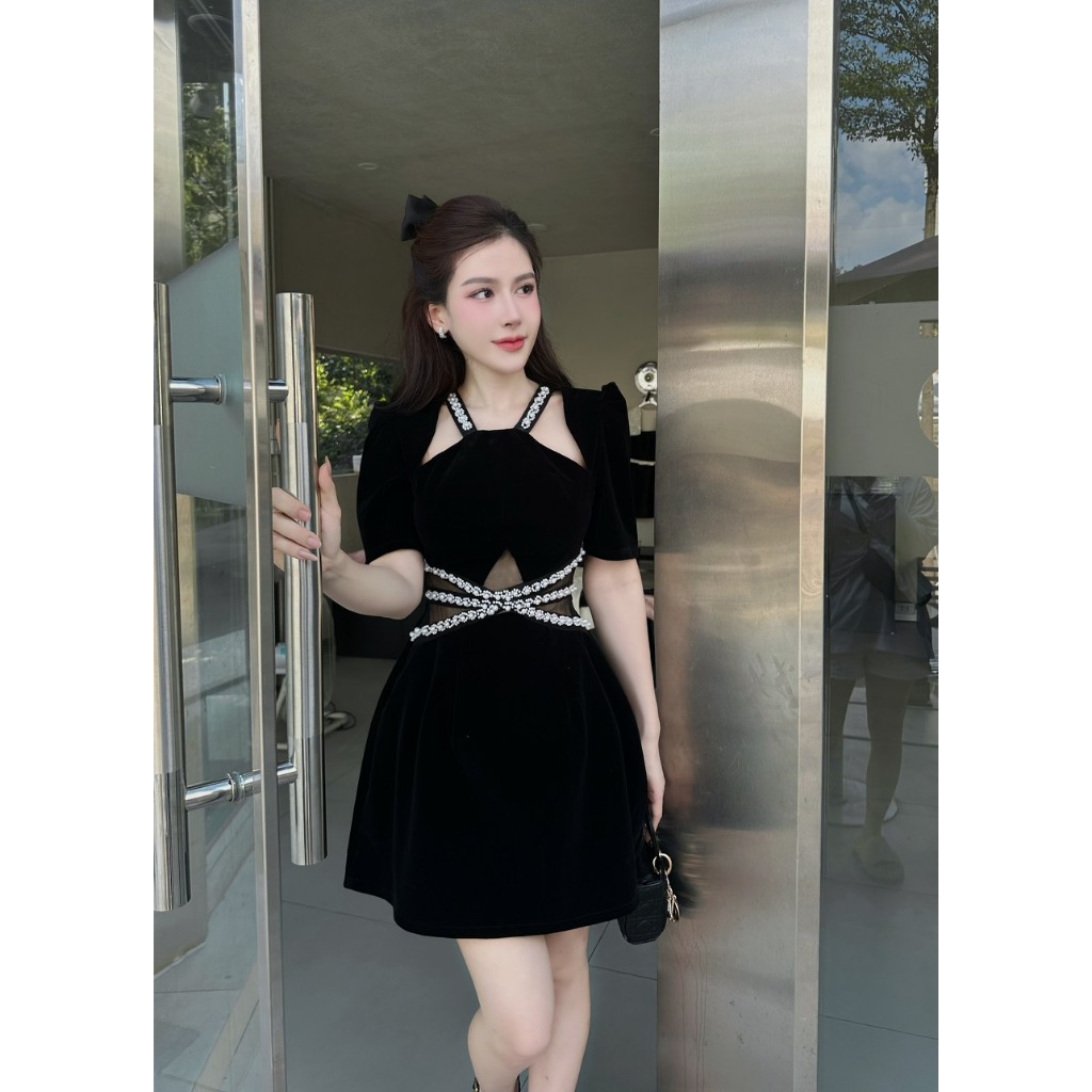 Váy Đẹp Dáng Ngắn Đầm Tiểu Thư Phối Đá_LERIN V492