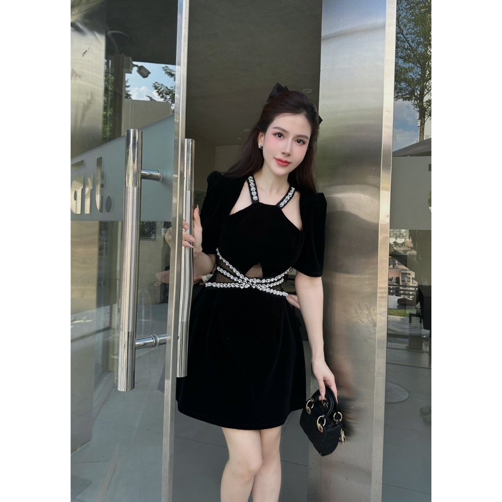 Váy Đẹp Dáng Ngắn Đầm Tiểu Thư Phối Đá_LERIN V492