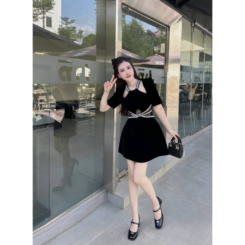 Váy Đẹp Dáng Ngắn Đầm Tiểu Thư Phối Đá_LERIN V492