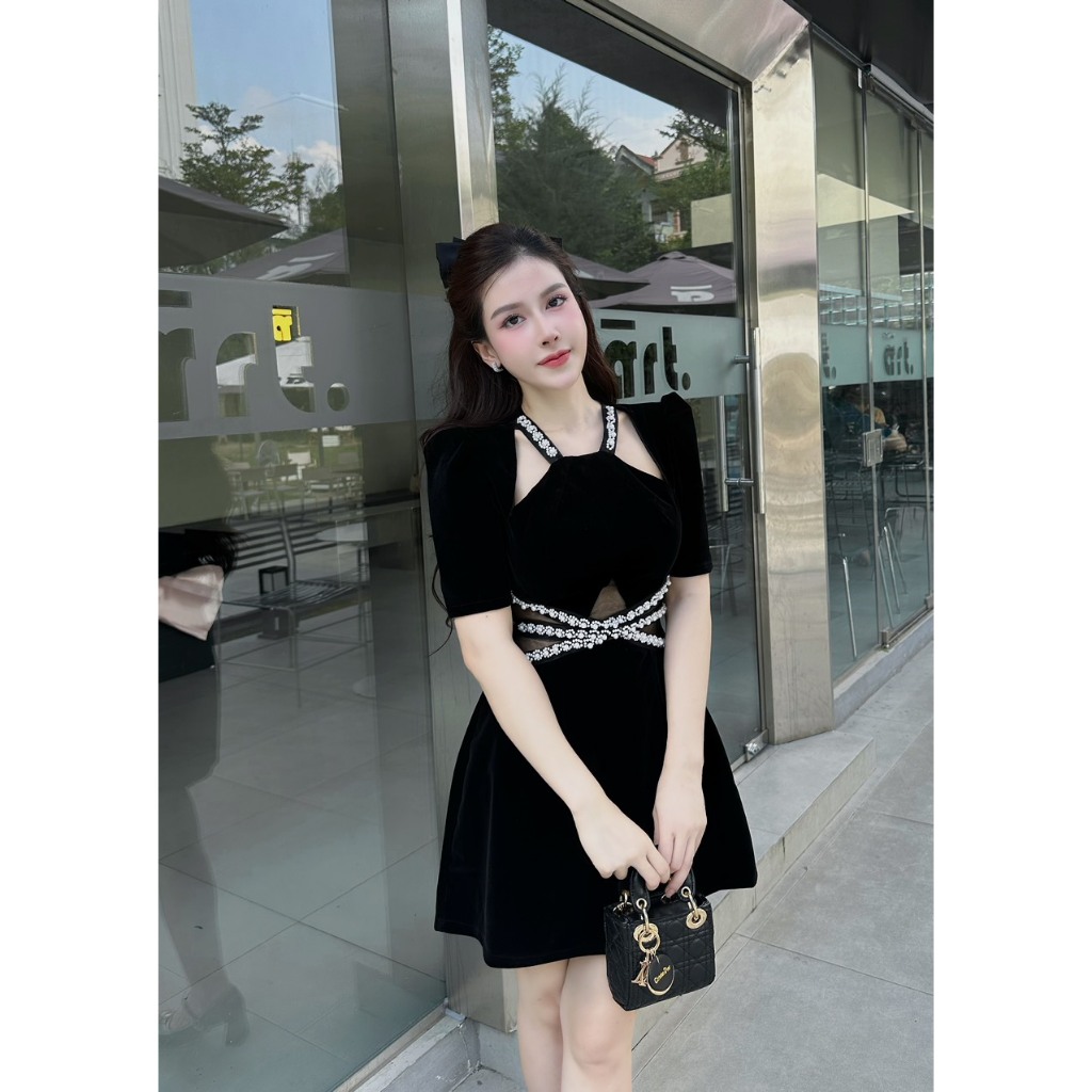 Váy Đẹp Dáng Ngắn Đầm Tiểu Thư Phối Đá_LERIN V492