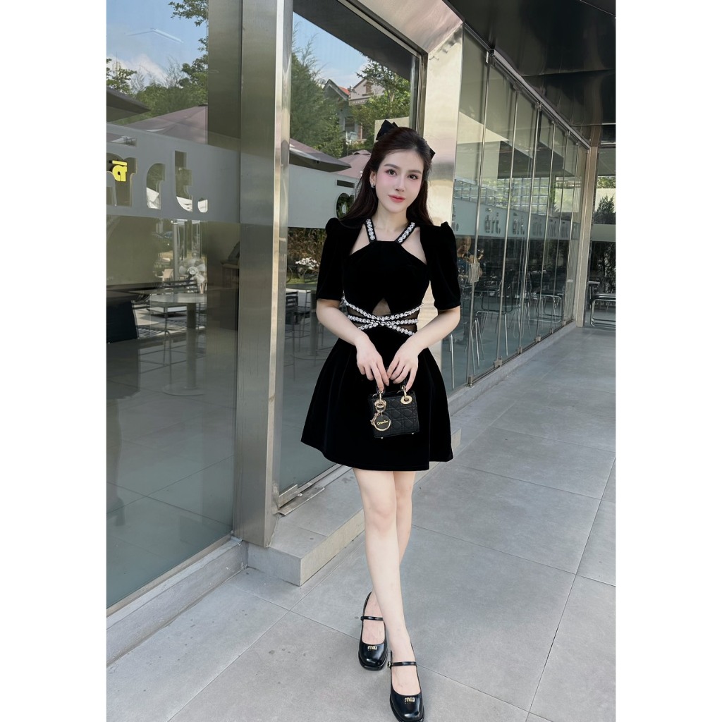 Váy Đẹp Dáng Ngắn Đầm Tiểu Thư Phối Đá_LERIN V492