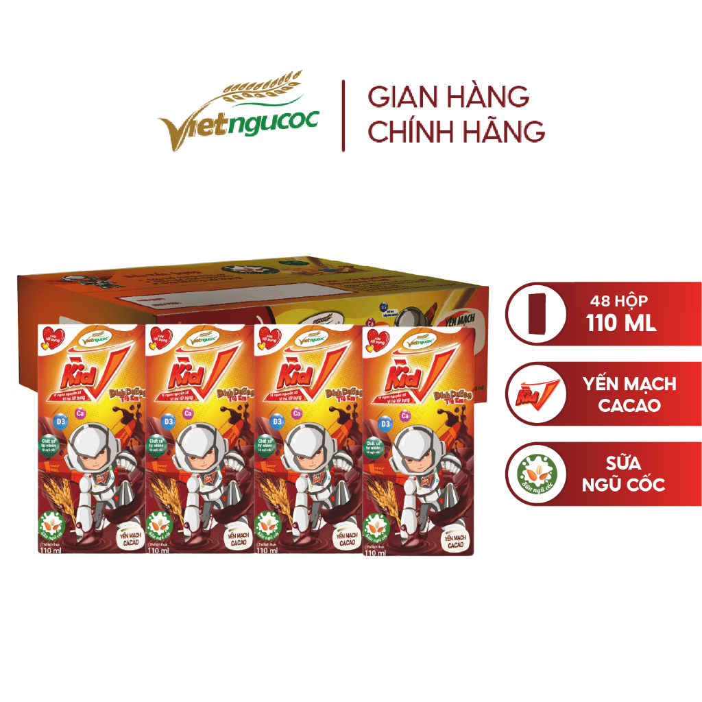 Thùng 48 Hộp Sữa Yến Mạch Vkid VIỆT NGŨ CỐC Cho Bé Thơm Ngon Nhiều Vị 110ml Bao Bì Cũ