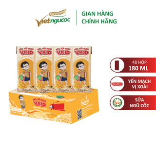 [DATE 11/ 2024] Thùng 48 Hộp Sữa Yến Mạch Vkid VIỆT NGŨ CỐC Cho Bé Thơm Ngon Vị Xoài 180ml/Hộp