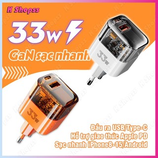 Củ sạc trong suốt Wekome Bộ sạc GaN WK WP-U149 củ sạc nhanh 33w PD Pioneer A+C chân cắmType-C Sạc