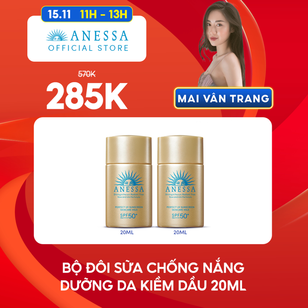 [Mai Vân Trang x Anessa] Bộ 2 Sữa chống nắng dưỡng da bảo vệ hoàn hảo Anessa Perfect UV Sunscreen Skincare Milk 20mlx2