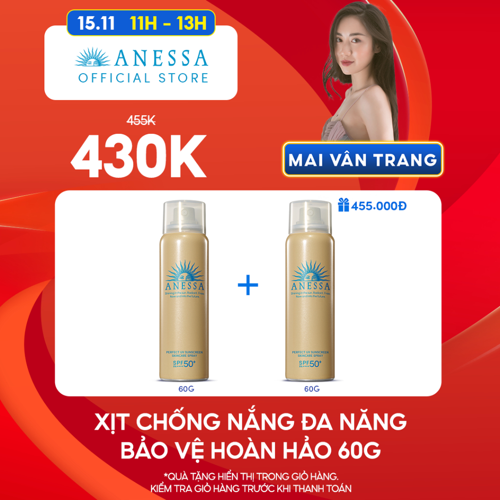 [Mai Vân Trang x Anessa] Xịt chống nắng bảo vệ hoàn hảo Anessa Perfect UV Sunscreen Skincare Spray 60g