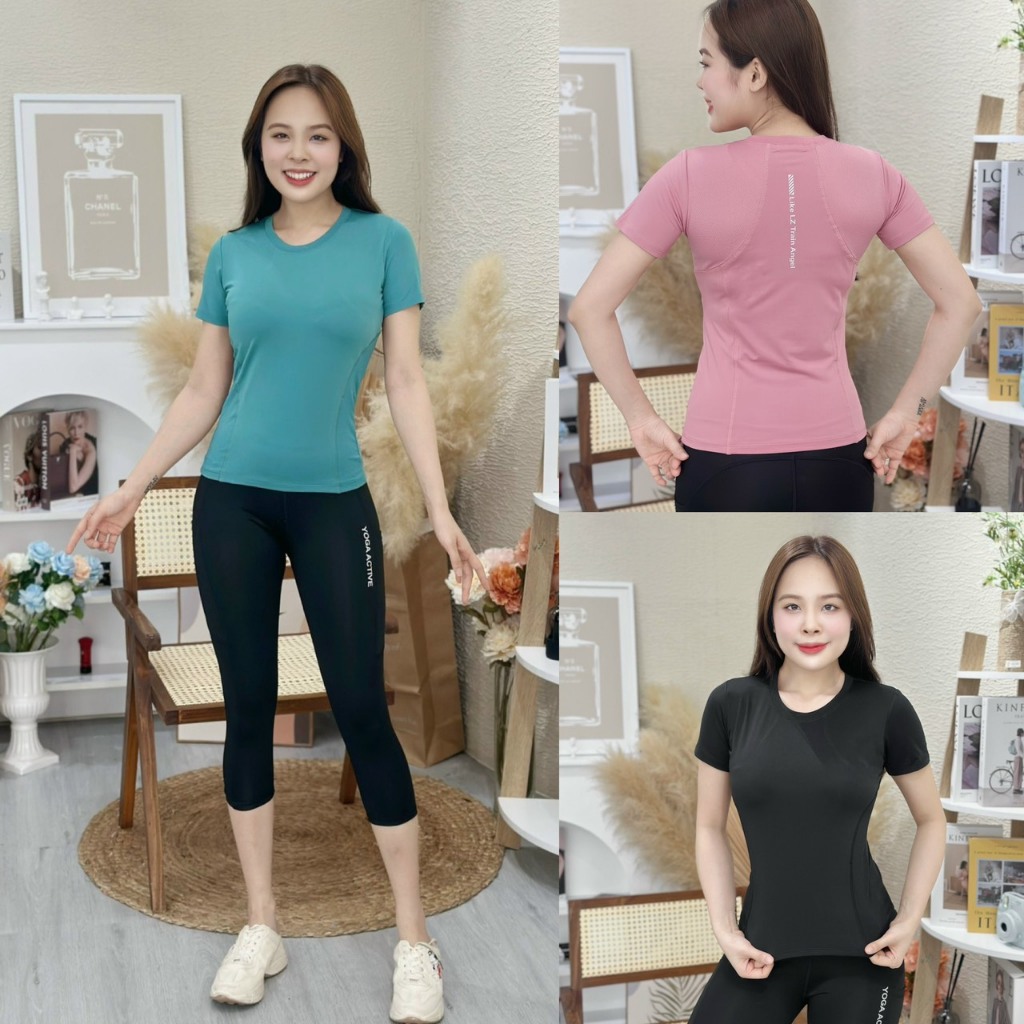 Bộ áo phủ bụng quần lửng tập gym yoga aerobic cho nữ. bộ tập thể thao chạy bộ cầu lông đạp xe vải thun chất đẹp