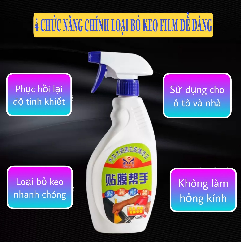 Dung Dịch Tẩy Keo Dán Film Cách Nhiệt Cũ cho Xe Ô Tô Kèm Gạt Nhựa - Dung tích 500ml và 700ml