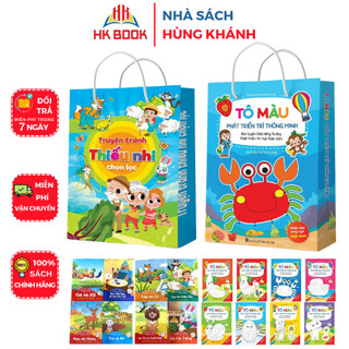 Sách - Combo 16 Cuốn Tô Màu Phát Triển Trí Thông Minh và Truyện Tranh Thiếu Nhi Chọn - Song Ngữ Anh Việt - Quét Mã QR Ng