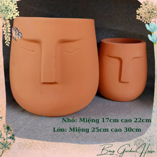 Chậu trồng cây, Chậu đất nung mặt người Zen size lớn Bông Garden trồng cây cảnh các loại