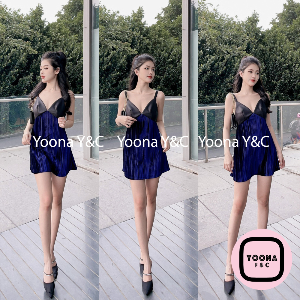 Đầm Nhung Dập Ly Phối Da Yoona 3445