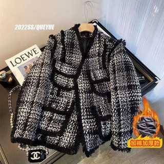 Áo khoác dạ tweed đen dáng dài, trần bông 3 lớp cao cấp