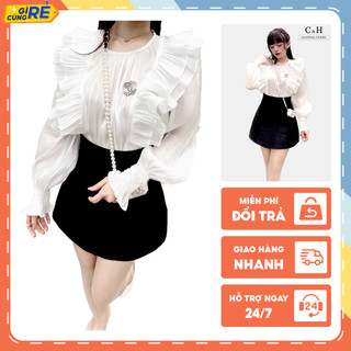 Áo sơ mi nữ dài tay tơ óng Organna bánh bèo sơ mi kiểu dài tay xinh C&H Clothing