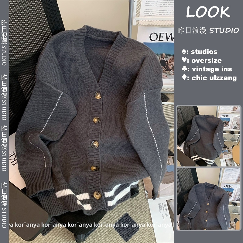 Áo khoác len nữ áo cardigan dài tay ÌNLACHI phong cách Hàn Quốc cổ V dệt kim ullzang cho nữ form rộng nữ sinh M345 K-21