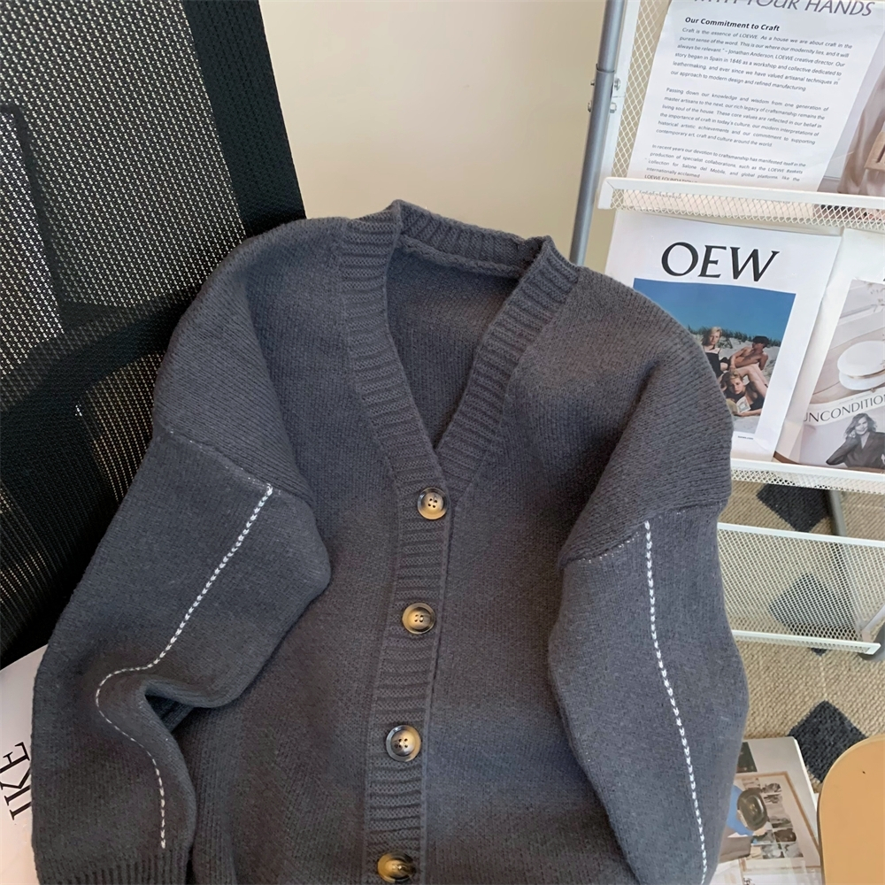 Áo khoác len nữ áo cardigan dài tay ÌNLACHI phong cách Hàn Quốc cổ V dệt kim ullzang cho nữ form rộng nữ sinh M345 K-21