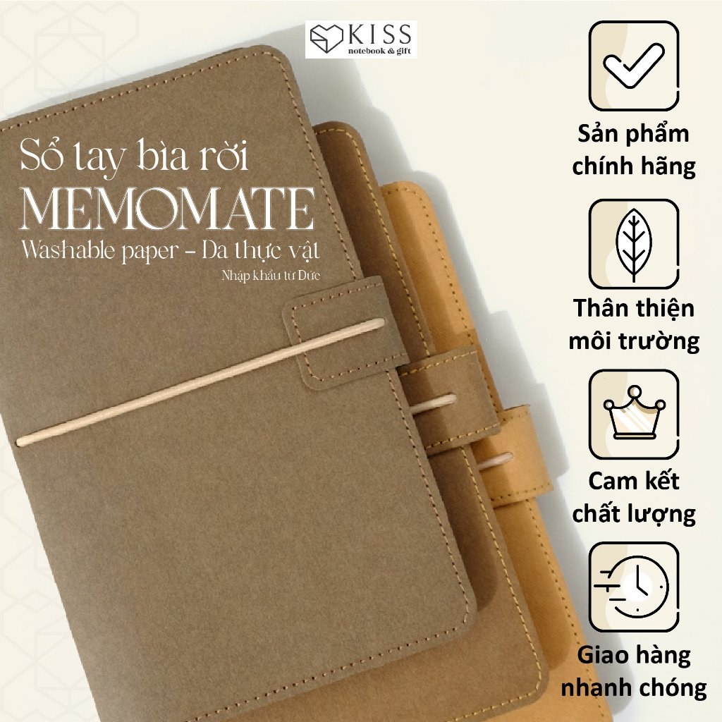 Sổ Tay Bìa Rời Memomate Da Thực Vật - KISS Notebook & Gift Tháo Rời Tiện Dụng