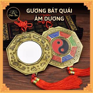 Gương bát quái phẳng treo phong thủy âm dương kẽm mặt sau gương phẳng 12 con giáp có dây tâm kết đồ thờ cúng phong thủy