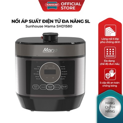 Nồi áp suất điện tử đa năng 5L Sunhouse Mama SHD1580 - 12 chế độ nấu - 5 cấp độ chống bỏng - Nồi nắp rời