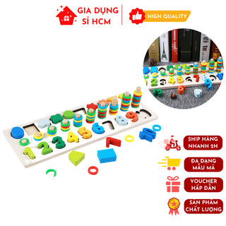 Bộ đồ chơi học tập bảng gỗ montessori 3 dòng hình khối và chữ số dành cho bé