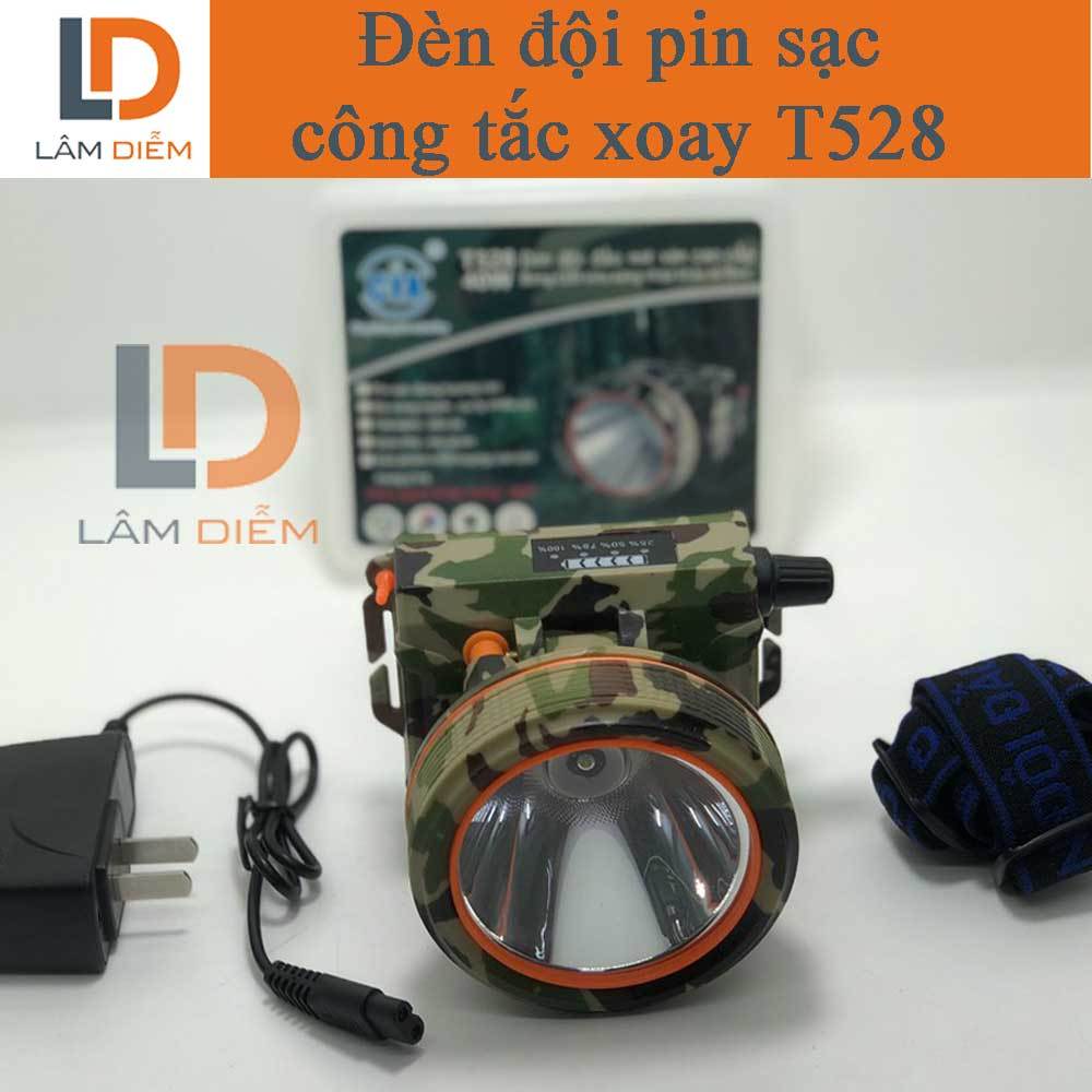 Đèn đội đầu công tắc xoay pin sạc siêu sáng hiển thị phần trăm pin T528