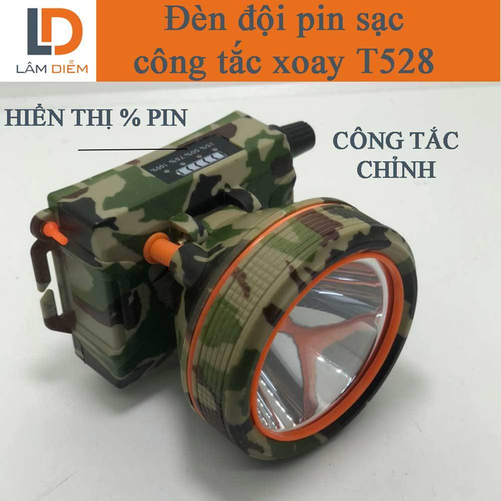 Đèn đội đầu công tắc xoay pin sạc siêu sáng hiển thị phần trăm pin T528