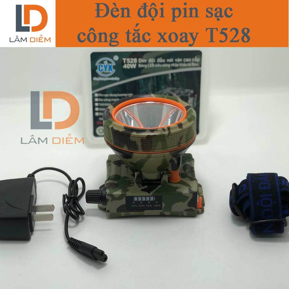 Đèn đội đầu công tắc xoay pin sạc siêu sáng hiển thị phần trăm pin T528
