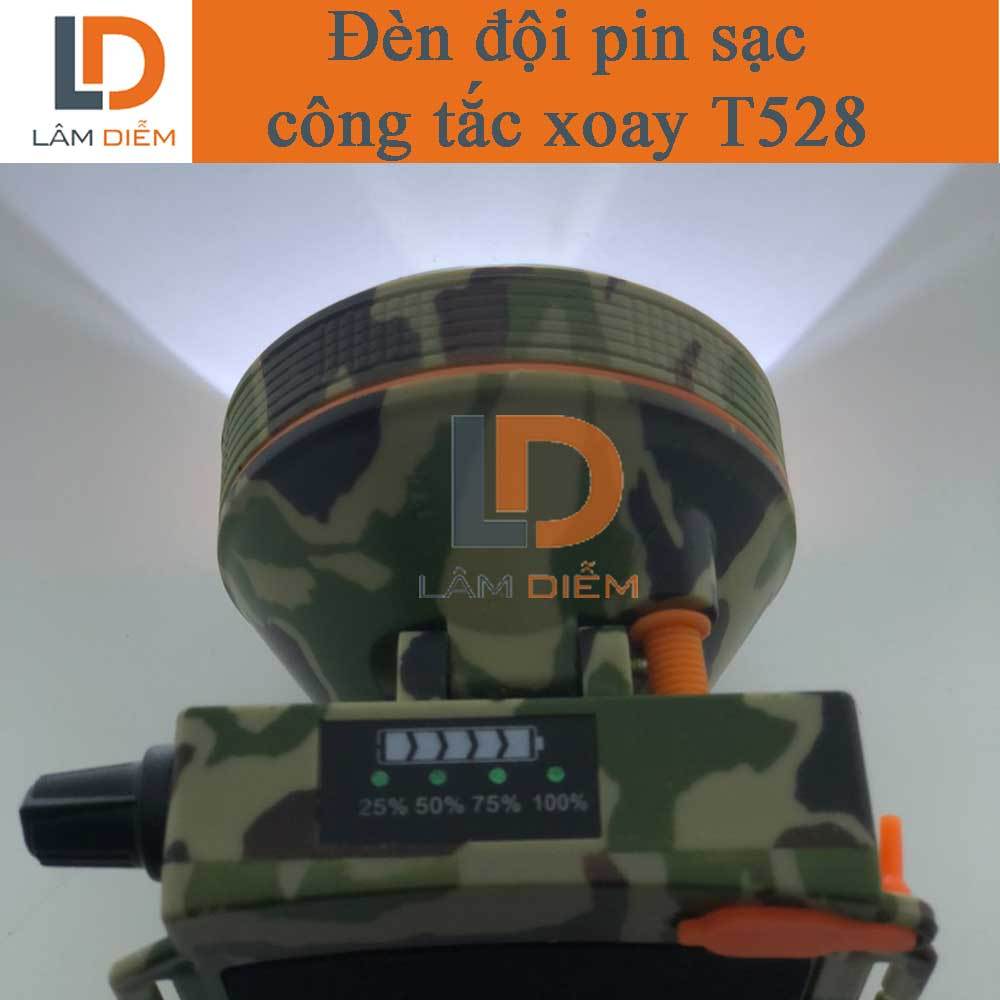 Đèn đội đầu công tắc xoay pin sạc siêu sáng hiển thị phần trăm pin T528