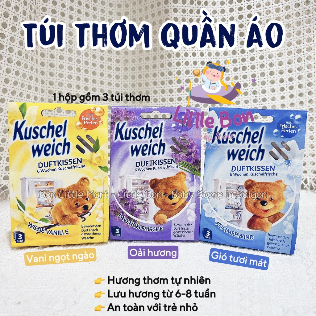 Túi thơm quần áo Kuschel Weich Đức cho bé siêu thơm (3 túi/ hộp) bay air